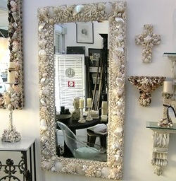 Large white coral and seashell mirror