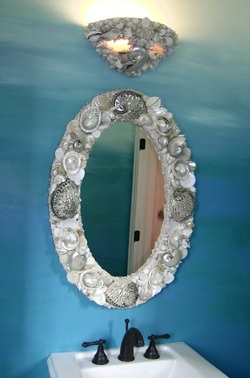 White seashell and abalone oval mirror