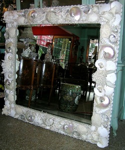 Polished white seashell and coral mirror