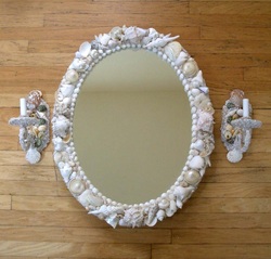 White and Cream Oval Seashell Mirror